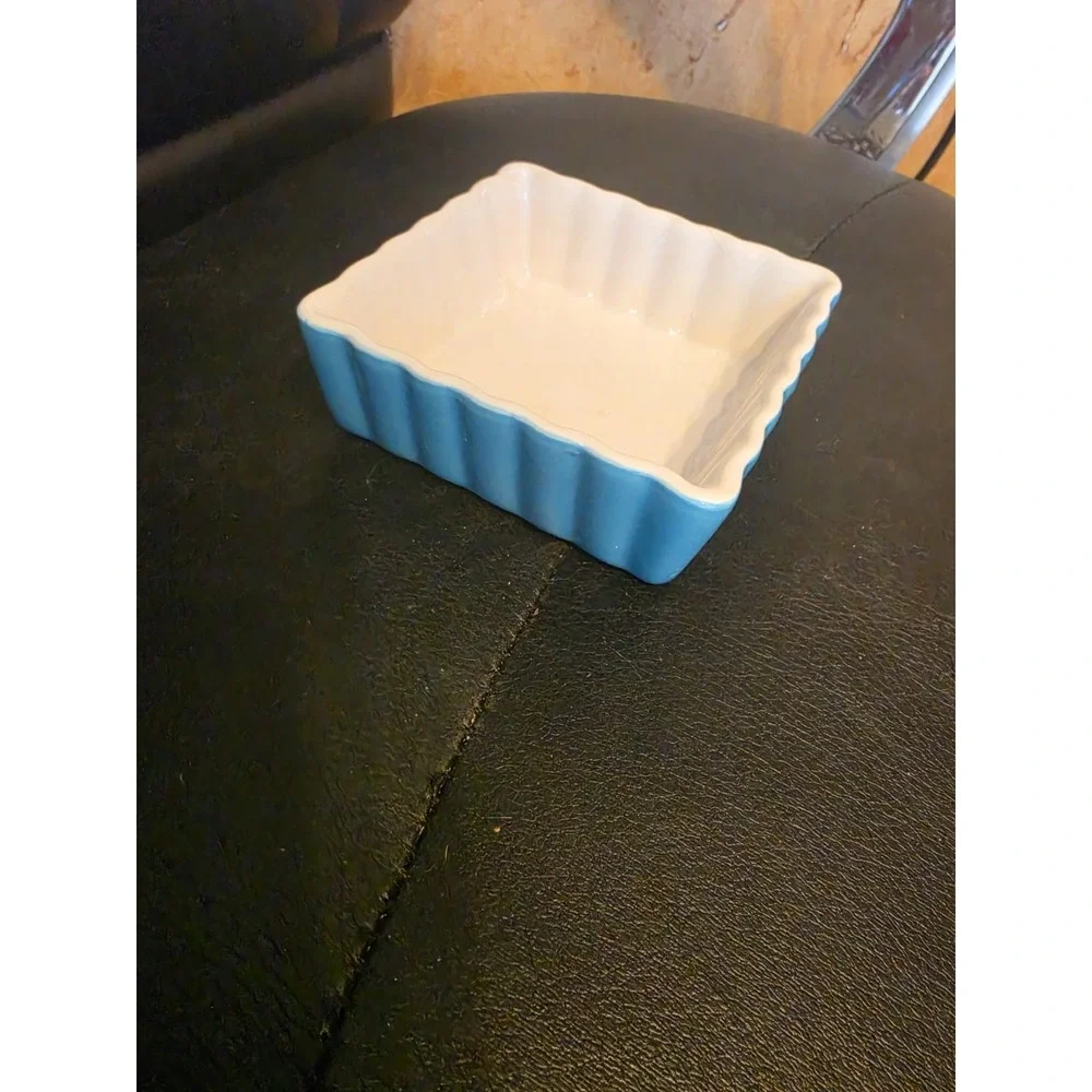 Housewares‎ International Mini Square Fluted Baking Dish Teal Blue/White 4.25